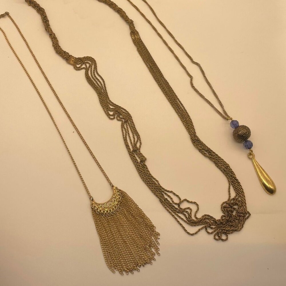 EUC Vintage Bundle of 3 Chain Pendant Necklaces Gold Tone